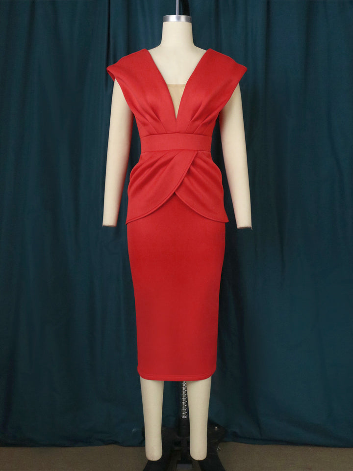 Damen Figurbetontes Wickelkleid mit tiefem V-Ausschnitt und organischem Schnitt Drune
