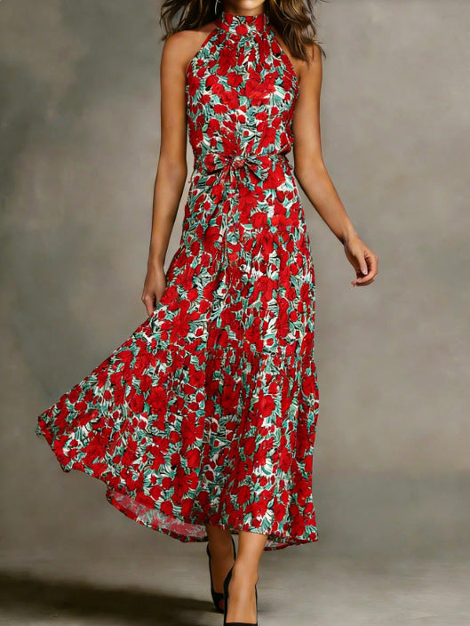 Damen Maxikleid mit floralem Schnitt und schmalem Taillengürtel Drune
