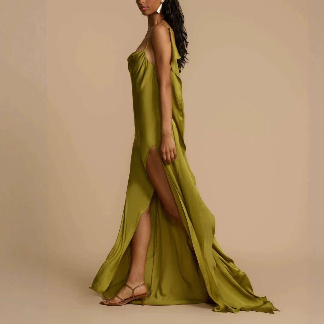 Damen Elegantes Maxikleid mit tiefem Ausschnitt und seitlichem Schlitz Drune