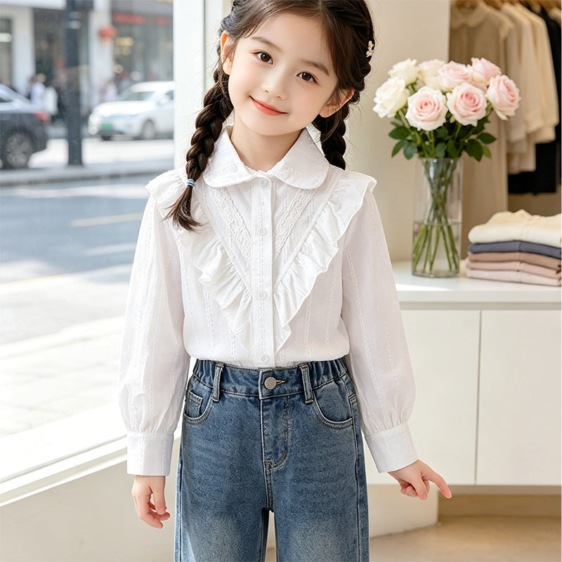Damen Bluse mit Rüschendetails und feinen Stickereien Drune