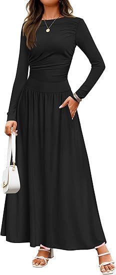 Damen Maxikleid mit langem Arm und praktischem Taschen-Design Drune