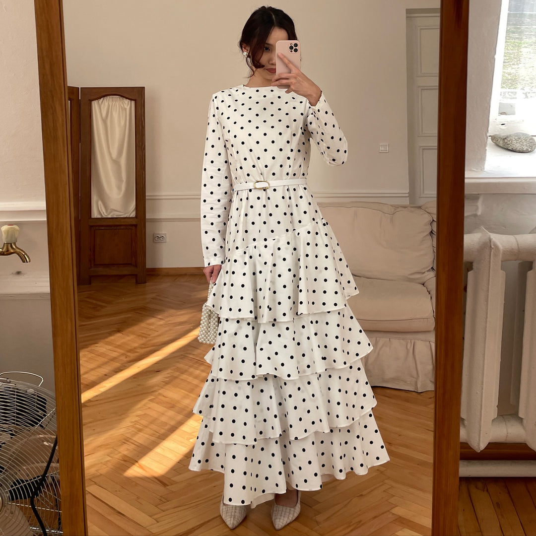 Damen Maxikleid mit Rüschendetails und modischem Punktedesign Drune