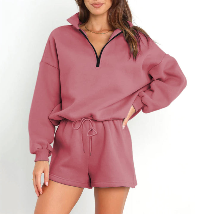 Damen lässiger Pullover mit halbhohem Kragen und Shorts Drune