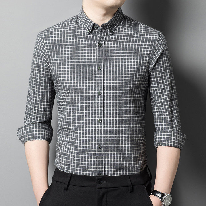Herren Langarmhemd mit modernem Karodesign und atmungsaktiver Baumwollqualität Drune