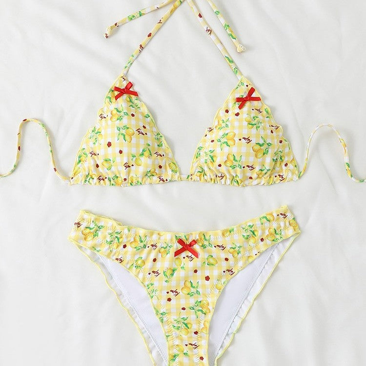 Damen Triangel-Bikini mit floralem Muster und Rüschendetails Drune