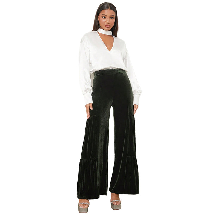 Damen Weite Velours-Hose mit Rüschendetails Drune