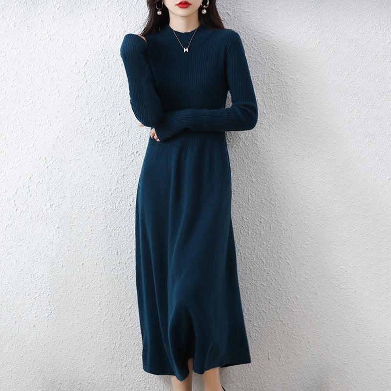 Damen Strickkleid mit Hochkragen und feiner Rippstruktur Drune