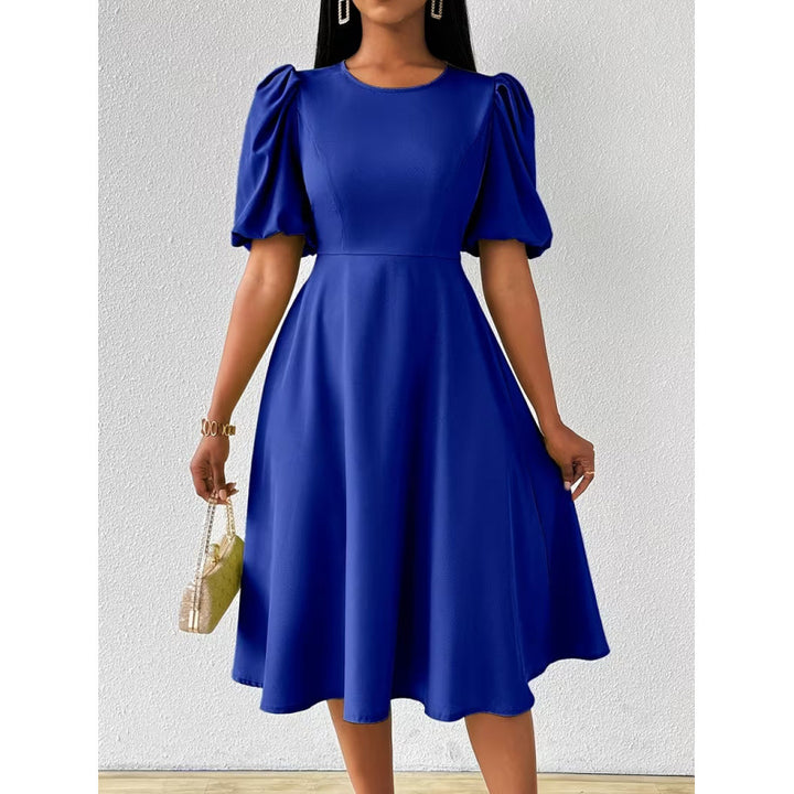 Damen Midi-Kleid mit Puffärmeln und schwingendem Saum Drune