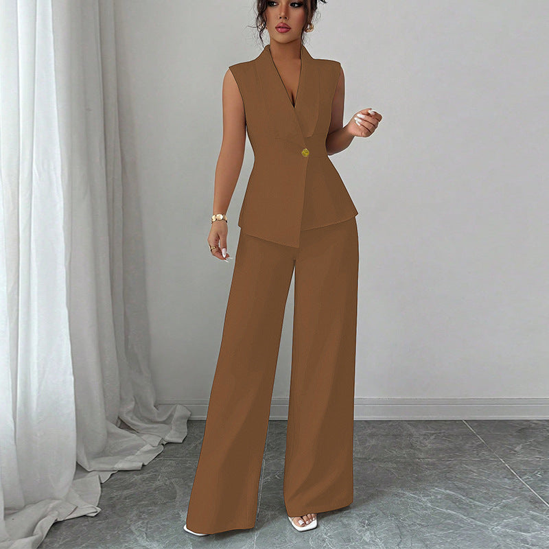 Damen elegantes Hosenanzug-Set mit schickem Reverskragen und modischen Weitbeinen Drune