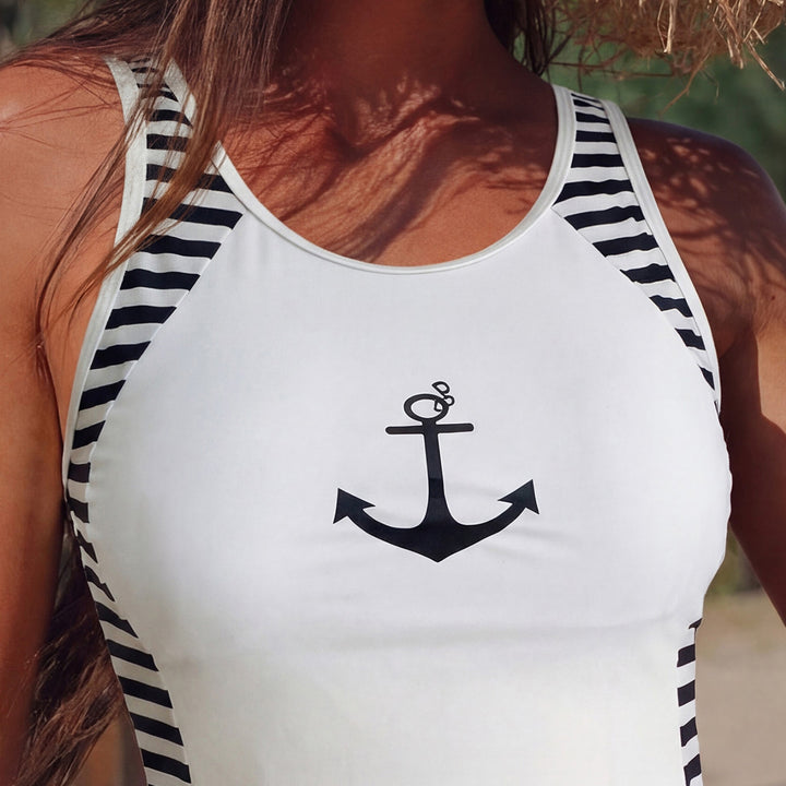 Damen Sportshirt mit hoher Taille und maritimem Design Drune