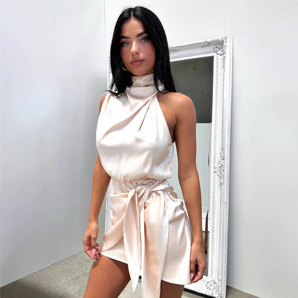 Damen Elegantes Satin-Kleid mit asymmetrischem Schnitt und raffiniertem Bindeband Drune