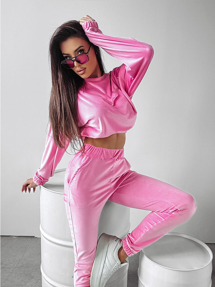 Damen sportliches Cropped 'Lounge-Set' mit elastischem Bund und praktischen Taschen Drune