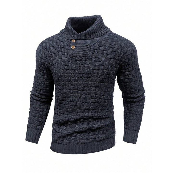 Herren nan strukturierter Strickpullover mit hochschließendem Stehkragen und Zierknopfleiste Drune