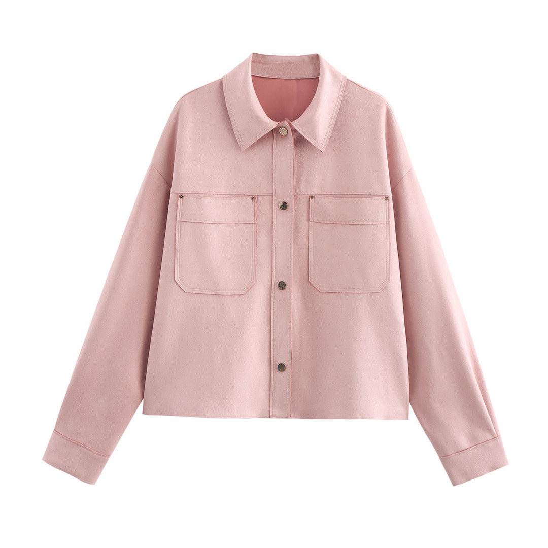 Damen lässige Overshirt-Jacke mit praktischen Brusttaschen und klassischem Kragen Drune