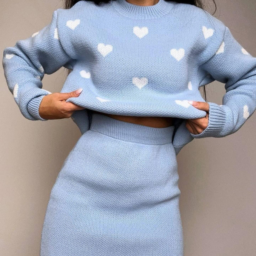 Damen lässiger Strickpullover mit Herzmotiv Drune
