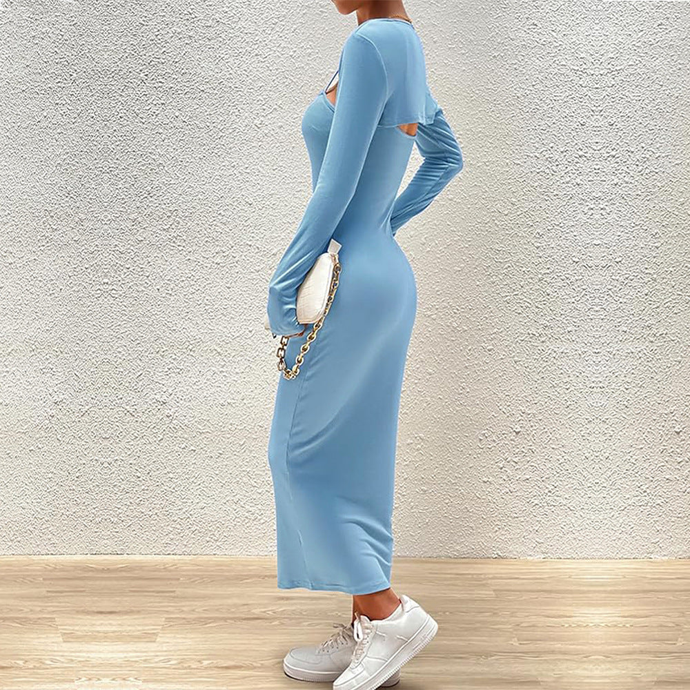 Damen Langärmliges Maxikleid mit schickem quadratischen Ausschnitt und figurformendem Schnitt Drune