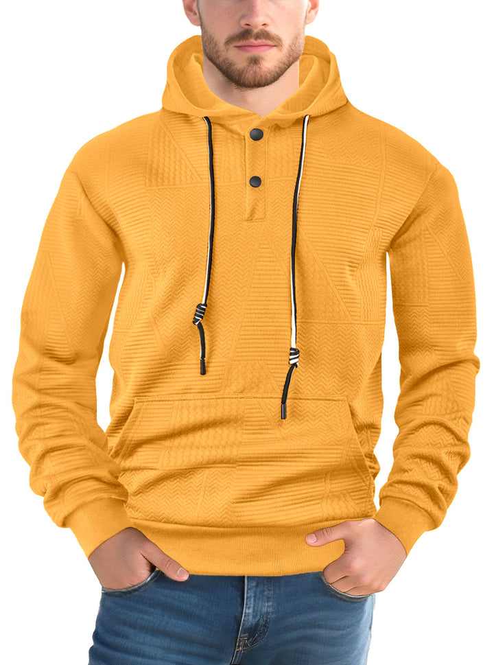 Herren modischer Kapuzenpullover mit strukturiertem Gewebe und Knopfleiste Drune
