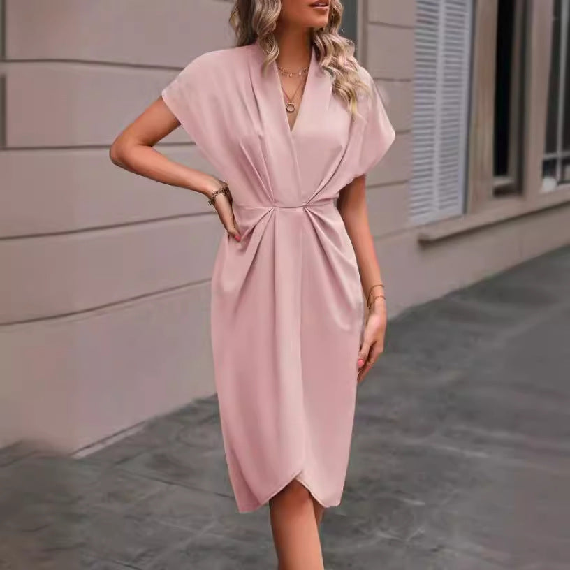 Damen Wickelkleid mit elegantem V-Ausschnitt und Drapierung Drune