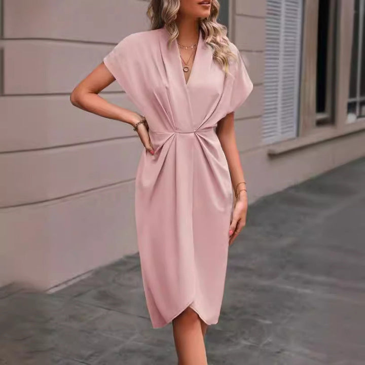 Damen Wickelkleid mit elegantem V-Ausschnitt und Drapierung Drune