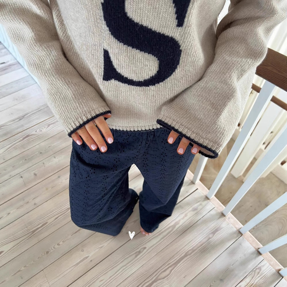 Damen Modischer Strickpullover mit grafischem Design und lässigen Hosenschnitt Drune