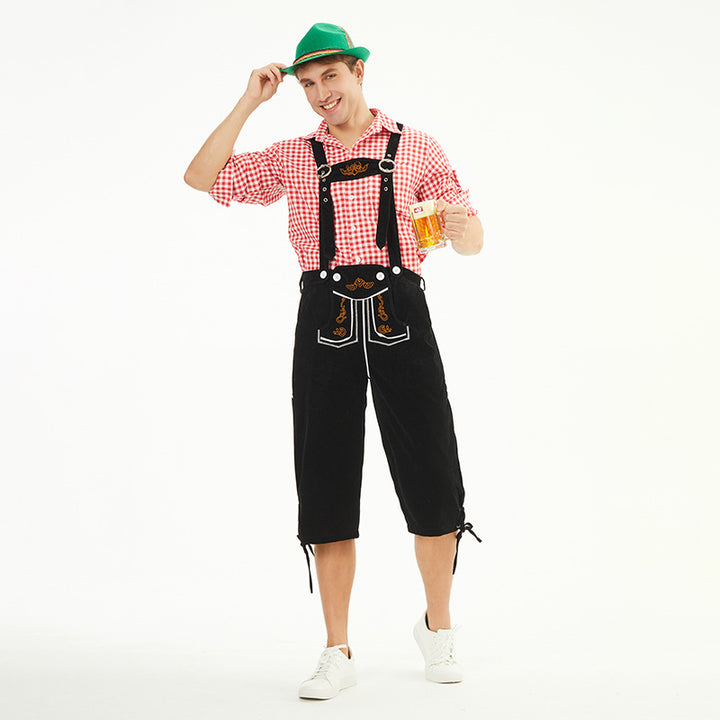 Herren nan knielange Trachten-Latzhose mit verstellbaren Trägern und dekorativer Stickerei Drune