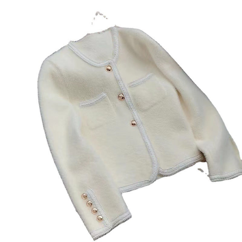 Damen Elegante Strickjacke mit goldenen Knöpfen und feiner Struktur Drune