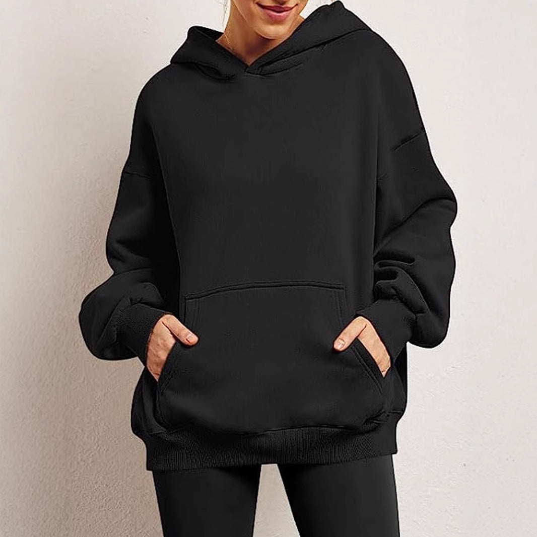 Damen Oversized Kapuzenpullover mit praktischen Taschen und elastischen Bündchen Drune