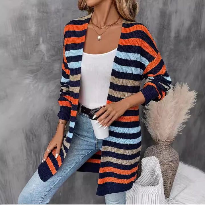 Damen Lässige Strickjacke mit farbenfrohem Streifenmuster Drune