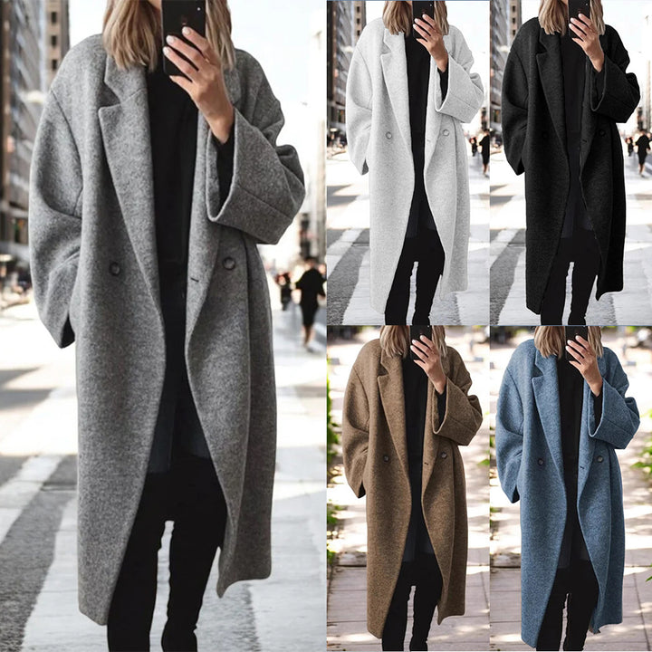 Damen Oversized Wollmantel mit eleganter Schnittführung und dezenten Druckknöpfen Drune
