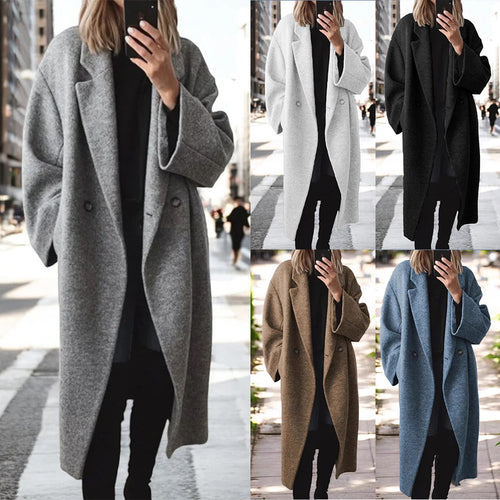 Damen Oversized Wollmantel mit eleganter Schnittführung und dezenten Druckknöpfen Drune