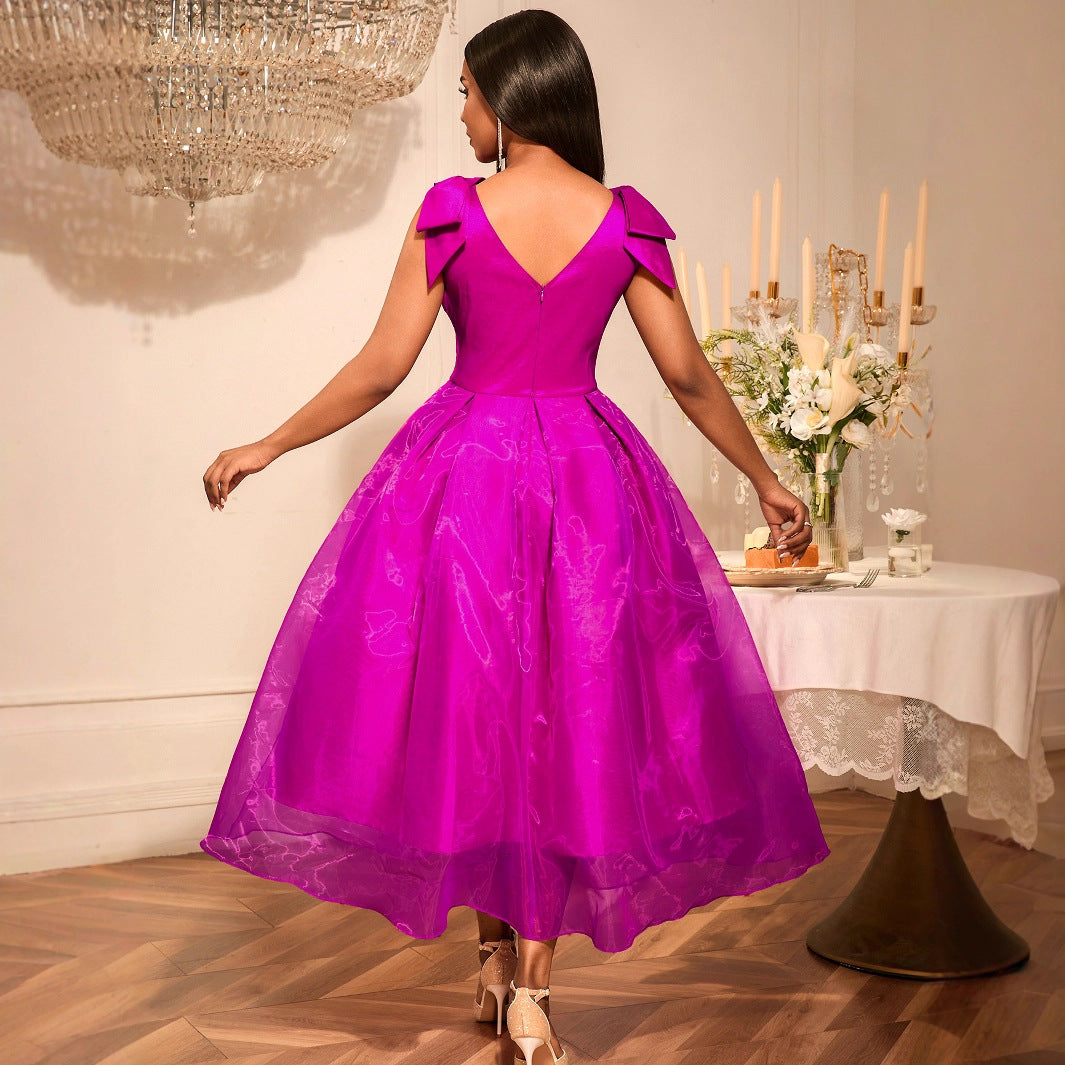 Damen Elegantes Abendkleid mit voluminösen Schleifenärmeln Drune