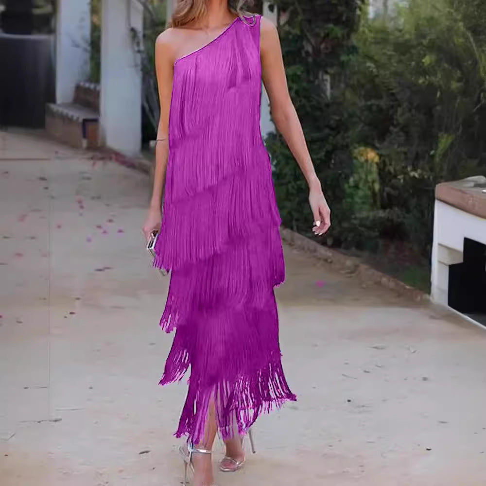 Damen Fransen Maxikleid mit asymmetrischem Schnitt und elegantem Detail Drune