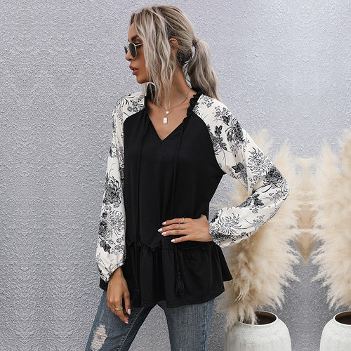 Damen Kapuzenpullover mit floralem Design und peplum Schnitt Drune