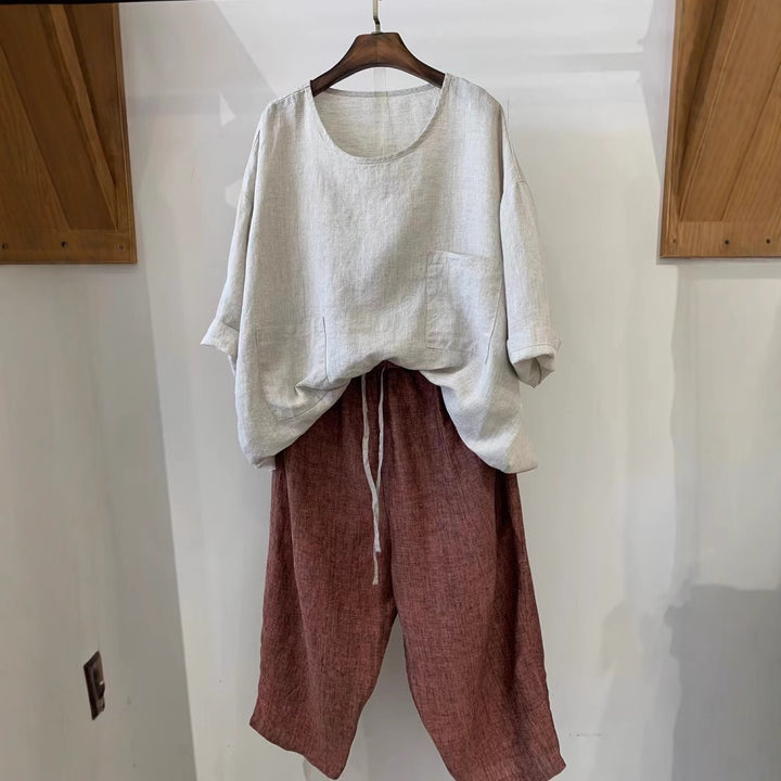 Damen Relaxed Fit Leinen Tunika mit aufgesetzten Taschen Drune