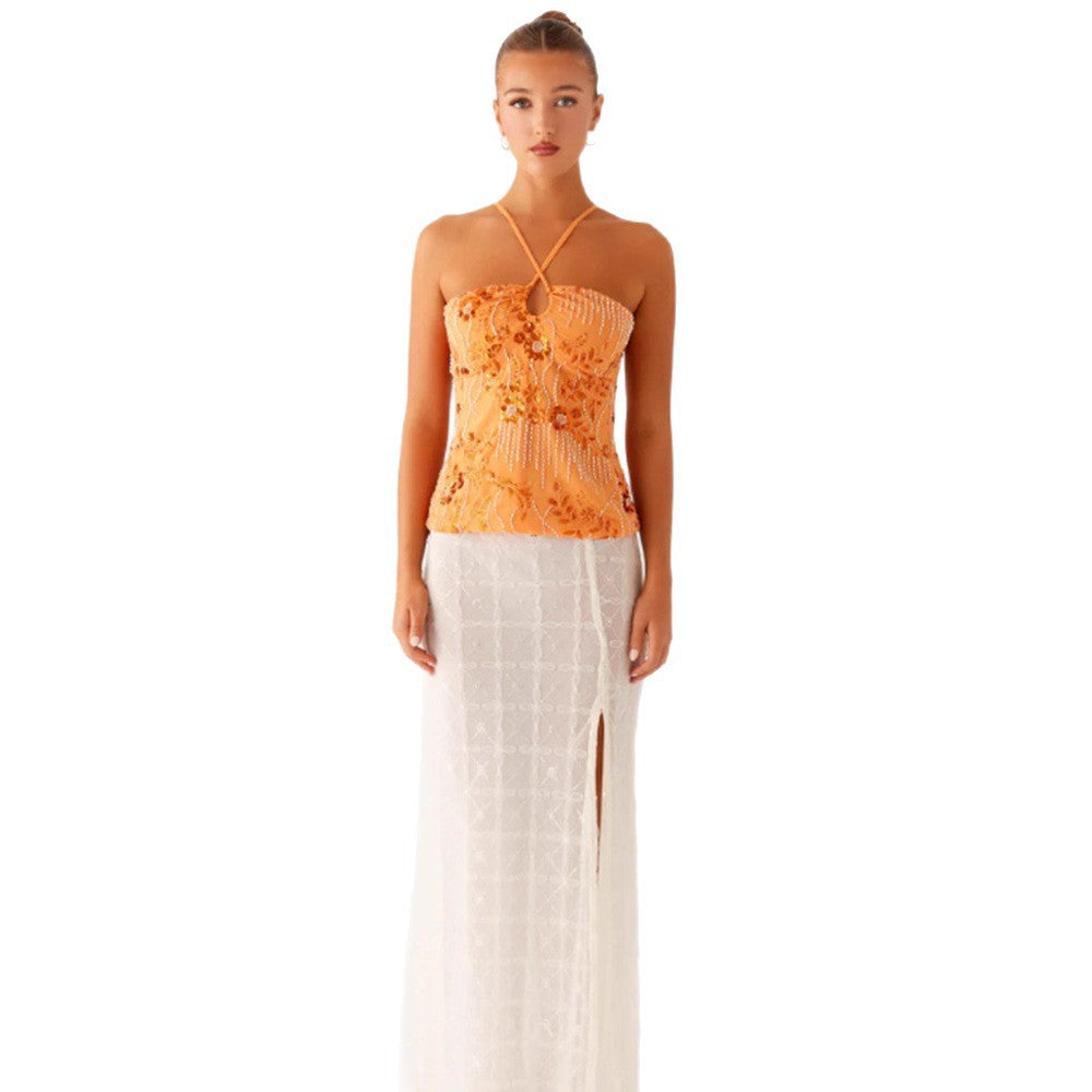 Damen Glitzerndes Bustier-Oberteil mit floralem Design und funkelnden Applikationen Drune