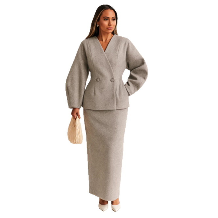 Damen Elegantes Bleistiftkleid mit schickem Blazer-Oberteil und Puffärmeln Drune