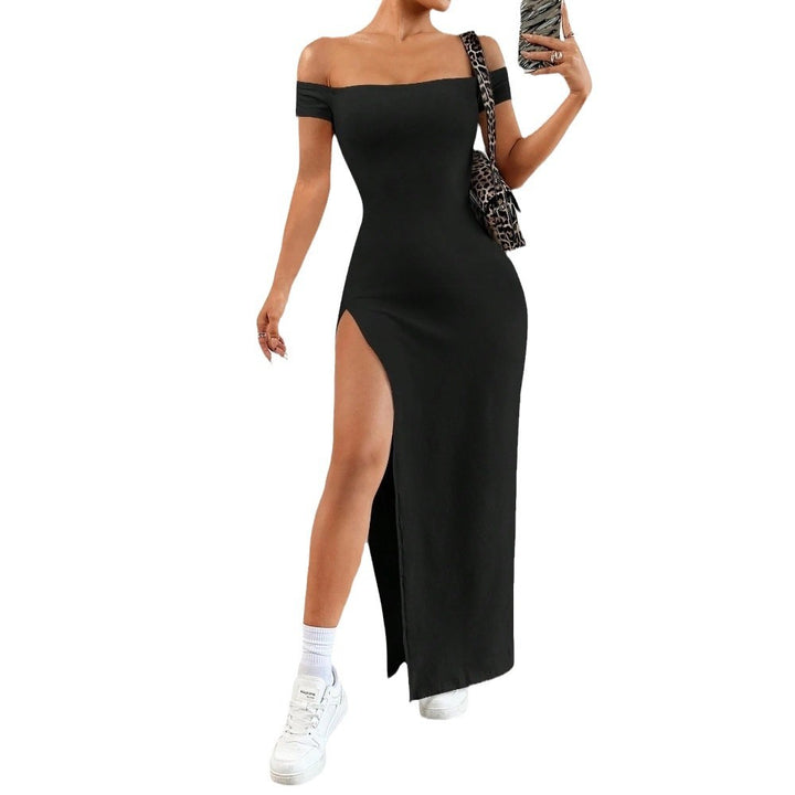 Damen Maxikleid mit schulterfreiem Schnitt und hohem Schlitz Drune