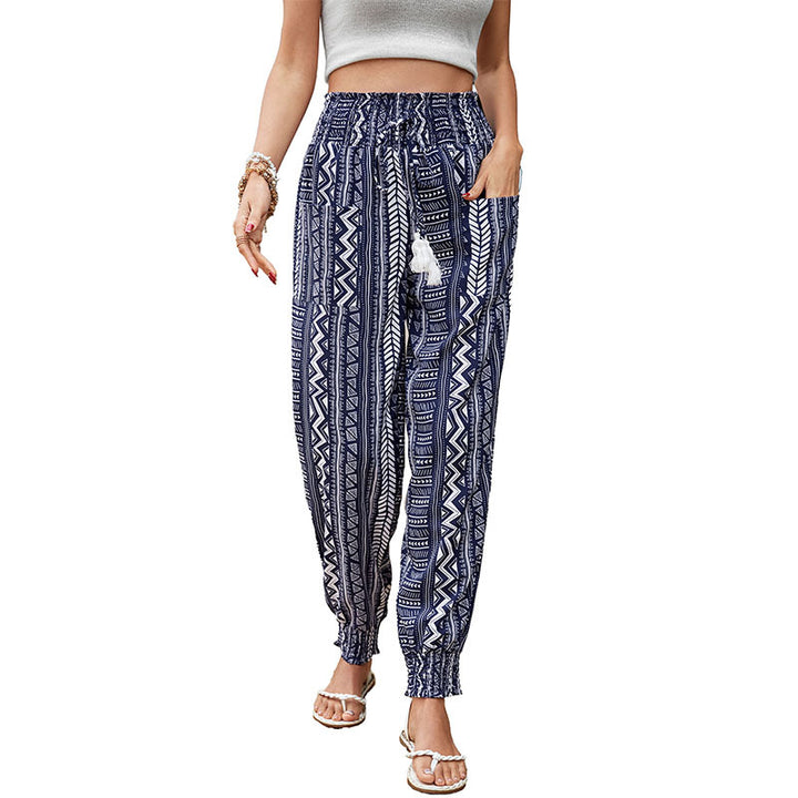 Damen Freizeithose mit elastischem Bund und dekorativem Ethnoprint Drune