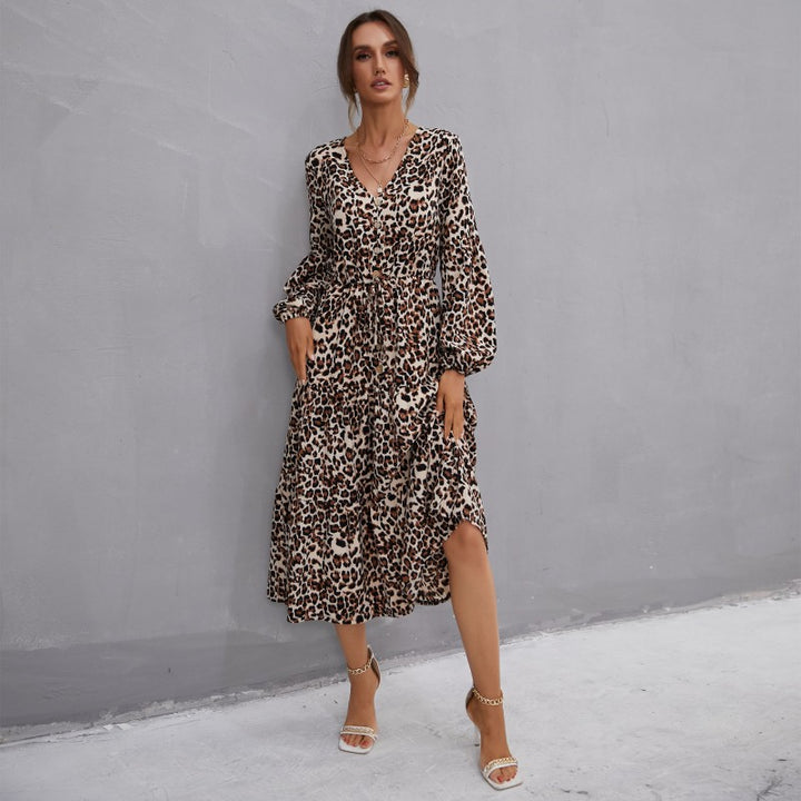 Damen Maxikleid mit Leopardenmuster und taillierbarem Gürtel Drune