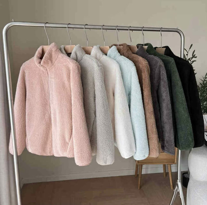 Damen Flauschige Fleecejacke mit hohem Kragen und Reißverschluss Drune