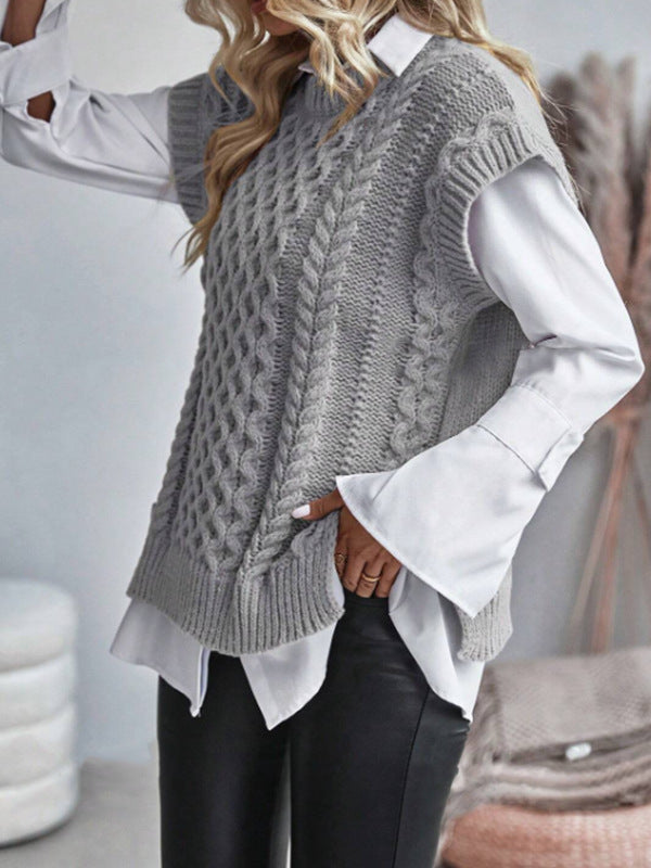 Damen Modischer Strickpullover mit luxuriösem Zopfmuster und ärmelloser Gestaltung Drune