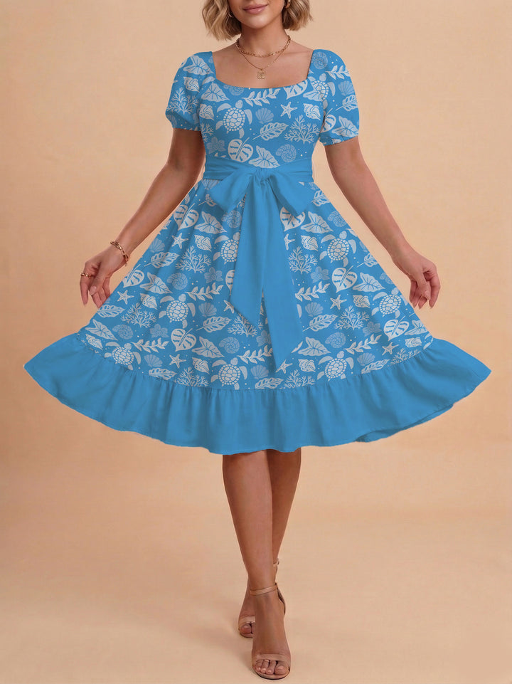 Damen Kleid mit tailliertem Schnitt und verspieltem Blumenmuster Drune
