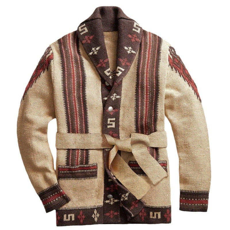 Damen Strickjacke mit kunstvollem Muster und exklusivem Gürtel Drune