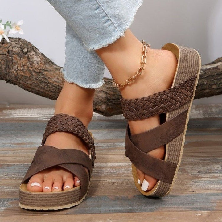 Damen Wunderschöne Riemensandalen mit geflochtenen Obermaterialien und komfortablem Fußbett Drune