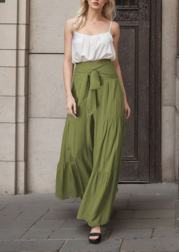 Damen Weitgeschnittene Sommerhose mit elastischem Bund und seitlichem Kordelzug Drune
