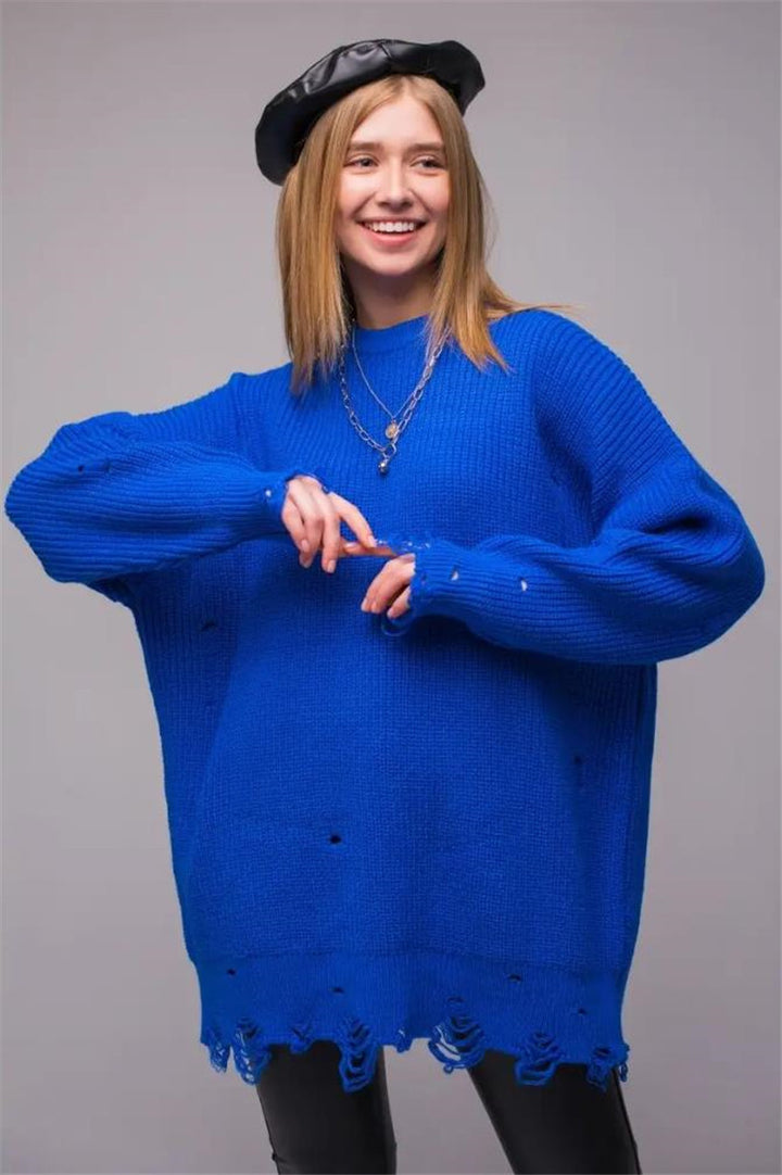 Damen modischer oversized Pullover mit lässigem Strukturmuster Drune