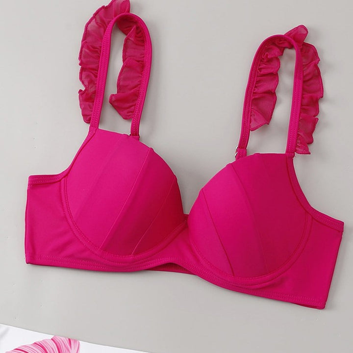 Damen Bikiniset mit gepufften Rüschenträgern und floralem Rock Drune