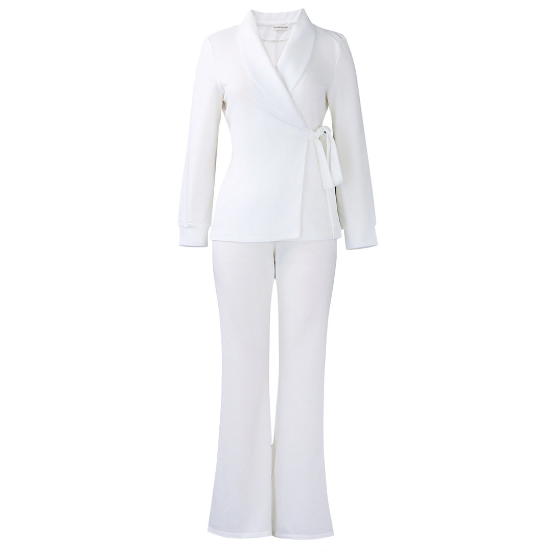 Damen elegantes Blazer-Set mit weitem Bein und modischem Gürtel Drune