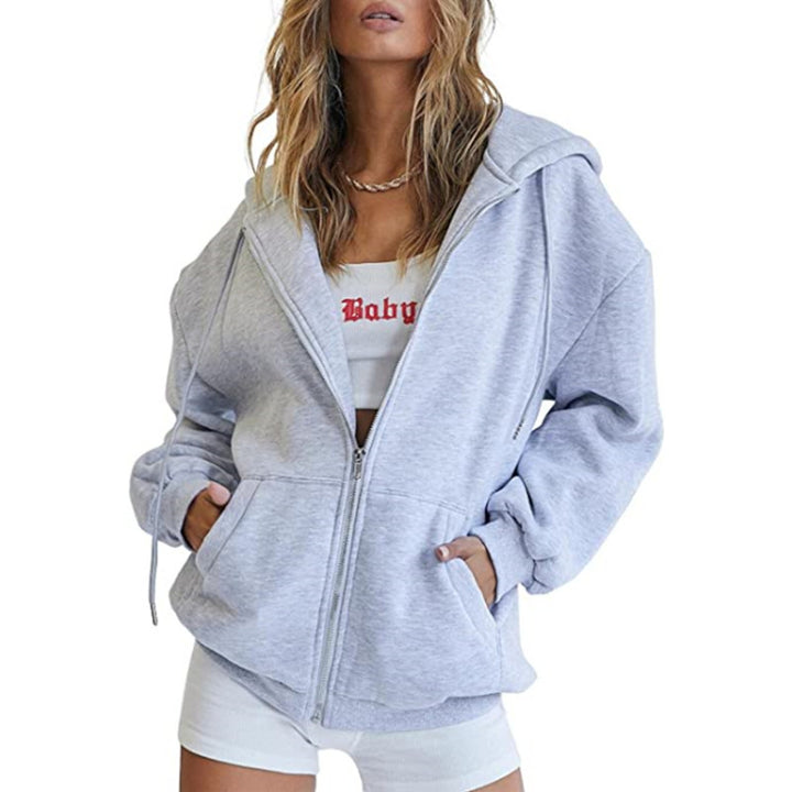 Damen nan oversized Kapuzenjacke mit durchgehendem Reißverschluss Kängurutaschen und weichem Sweatmaterial Drune