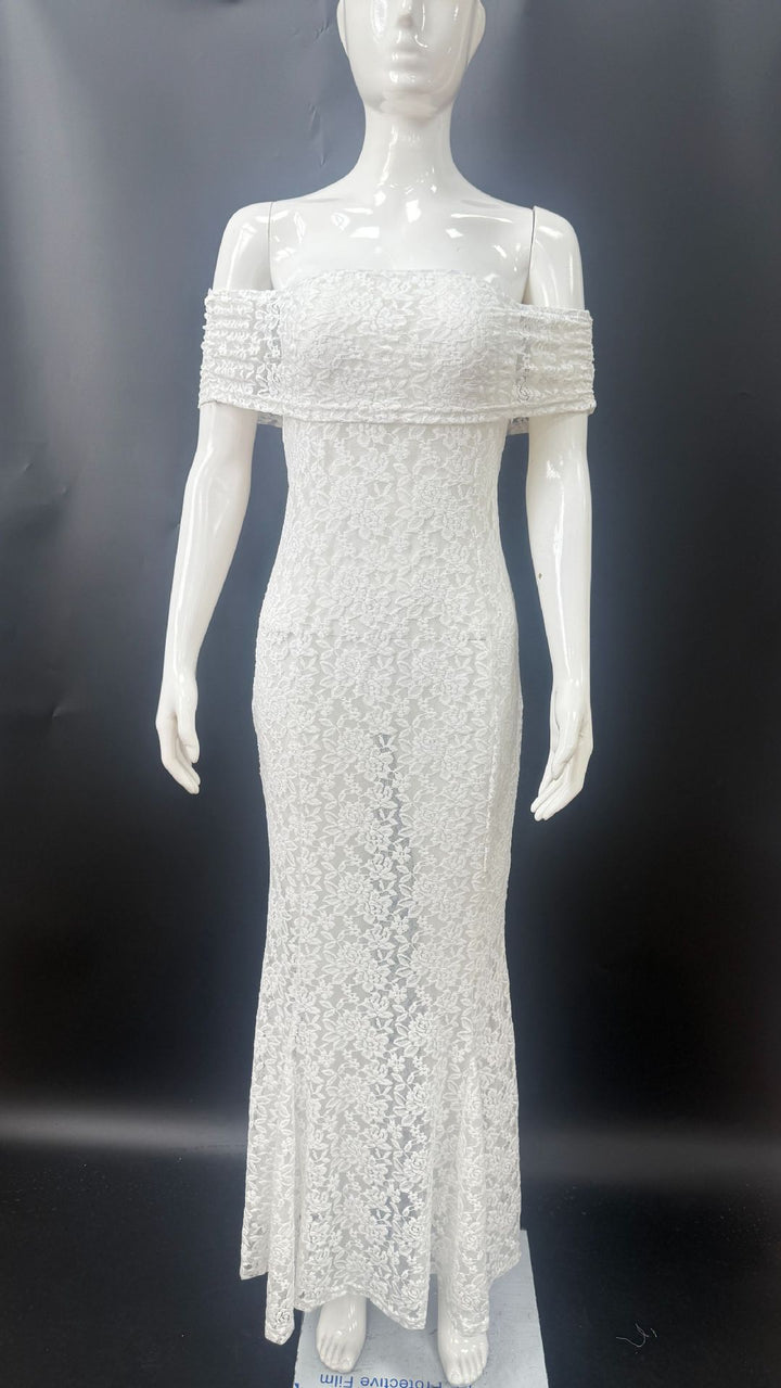 Damen Verführerisches Spitzen-Maxikleid mit schulterfreiem Design Drune